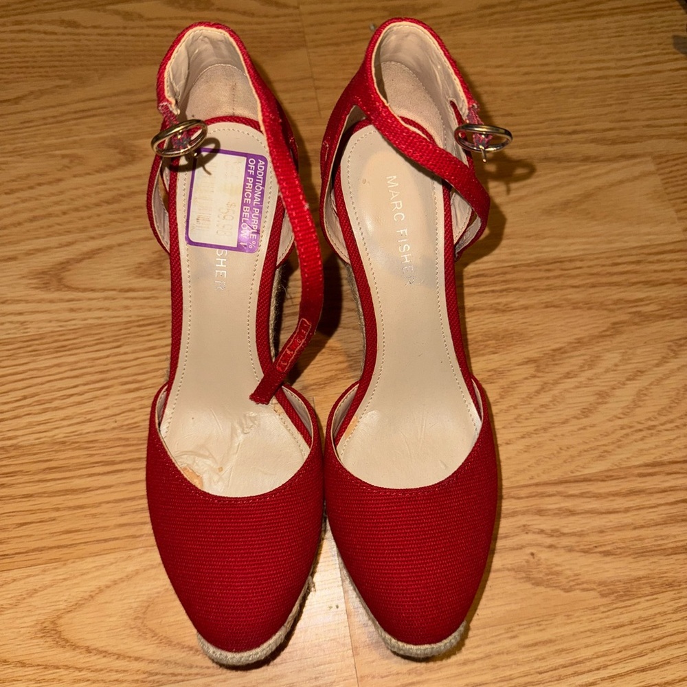 Marc Fisher Red Ankle Strap wedge heels